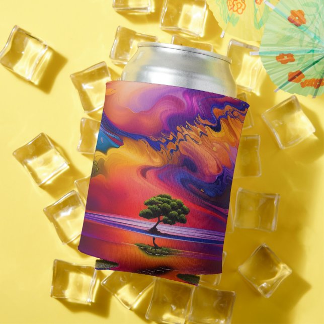 Lone Tree in Wasser farbenfroher Himmel Personalis Dosenkühler (In Situ Sommer)