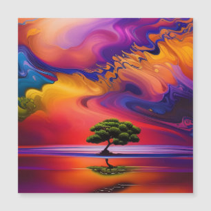 Lone Tree in Water bunter Himmel Magnetkarte
