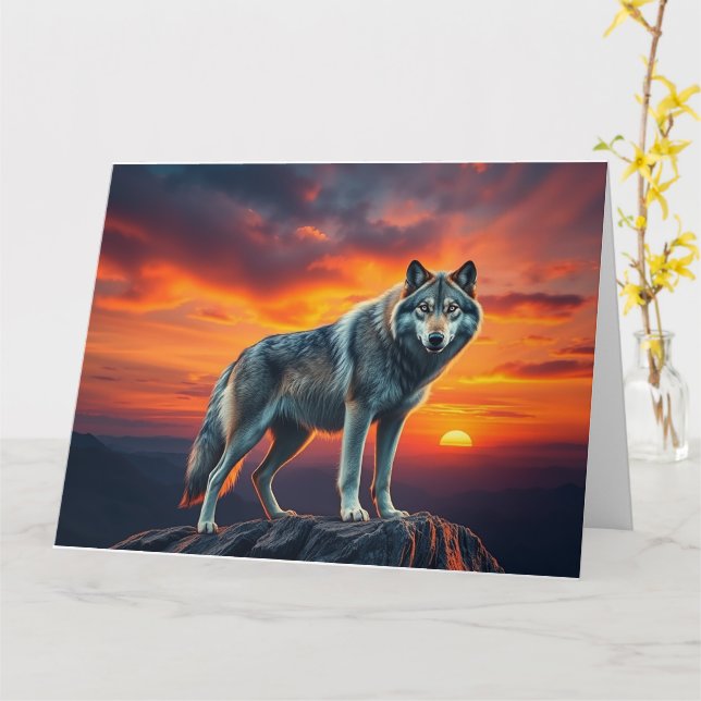 Lone Wolf at Sunset Karte (Gelbe Blume)