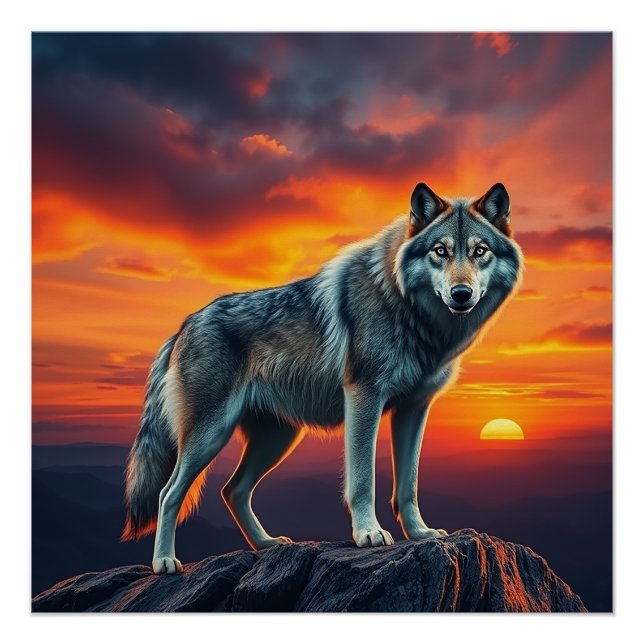 Lone Wolf at Sunset Poster (Vorderseite)