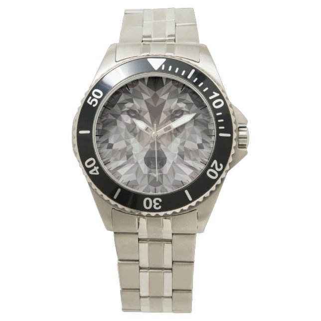 Lone Wolf Geometric Portrait Armbanduhr (Vorderseite)