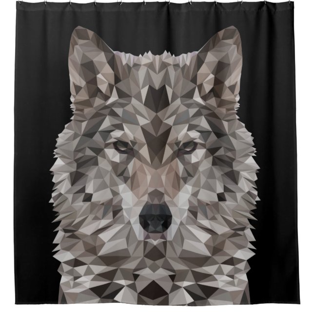 Lone Wolf Geometric Portrait Duschvorhang (Vorderseite)