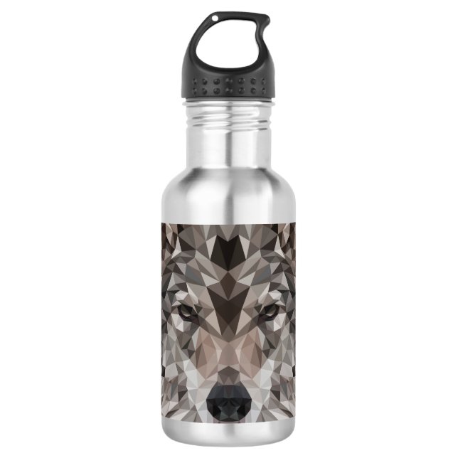 Lone Wolf Geometric Portrait Edelstahlflasche (Vorderseite)