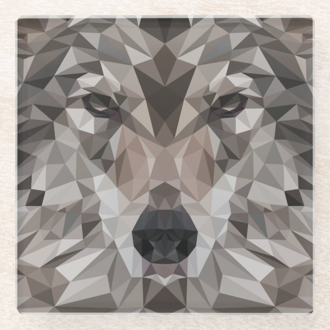 Lone Wolf Geometric Portrait Glasuntersetzer (Vorderseite)