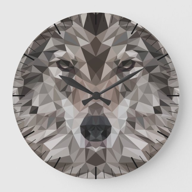 Lone Wolf Geometric Portrait Große Wanduhr (Vorderseite)