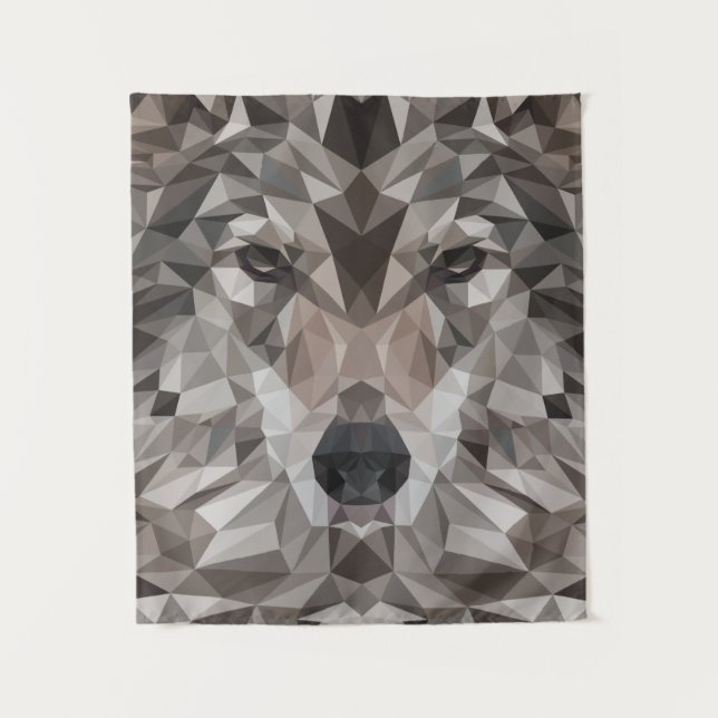 Lone Wolf Geometric Portrait Wandteppich (Vorderseite)