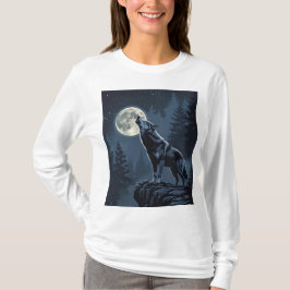 Lone Wolf Howling at the Moon Night Forest Art T-Shirt