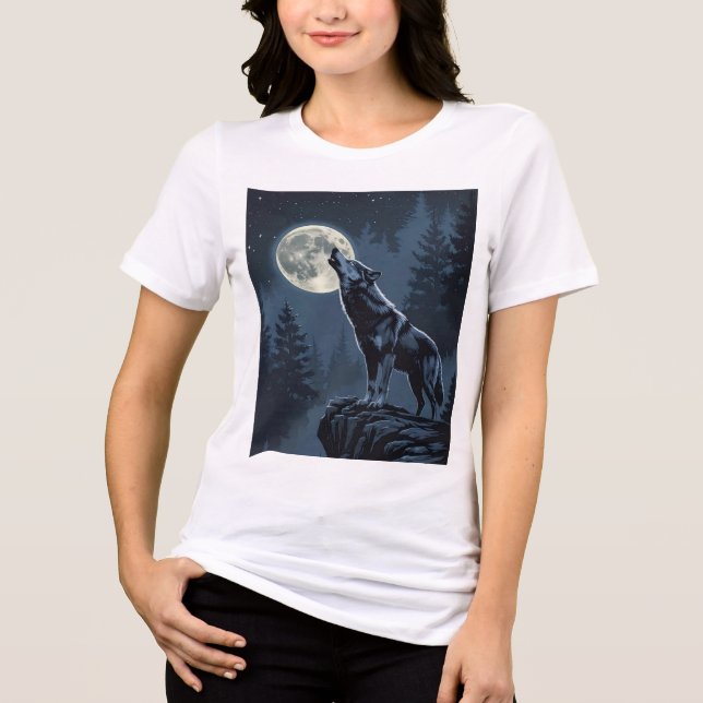 Lone Wolf Howling at the Moon Night Forest Art Tri-Blend Shirt (Vorderseite)