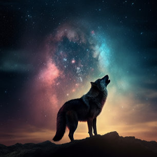 Lone Wolf Howling im farbenfrohen Nebula Jigsaw Pu
