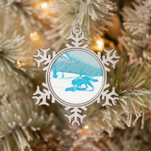 Lone Wolf im WInter Schneeflocken Zinn-Ornament