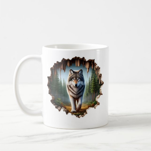 Lone Wolf in der Wildnis - 3D-Wald Durchbruch Kuns Kaffeetasse (Links)