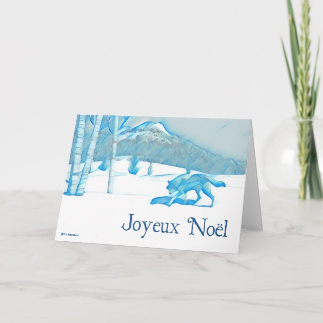 Lone Wolf in WInter - Joyeux Noël Karte (Vorderseite)
