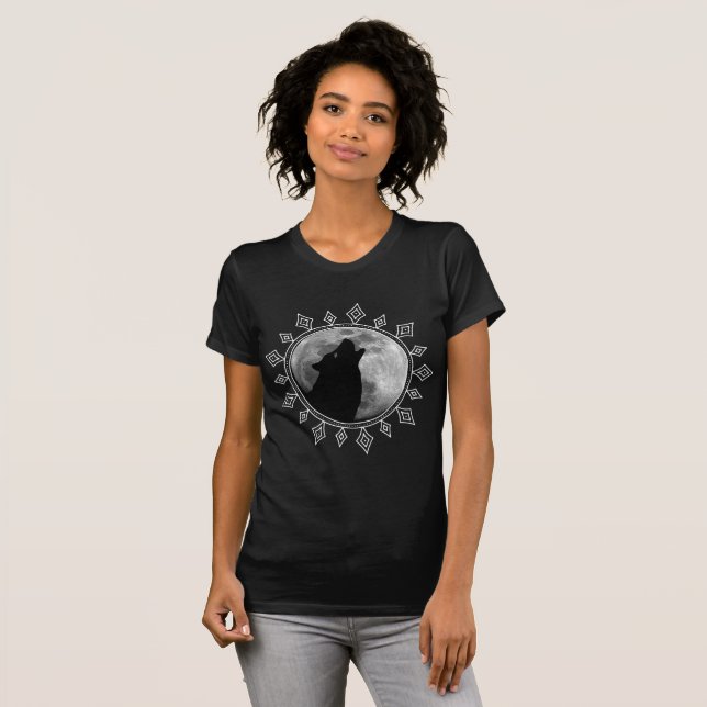 Lone Wolf Vollmond Mandala sie Wolf modern T-Shirt (Vorne ganz)