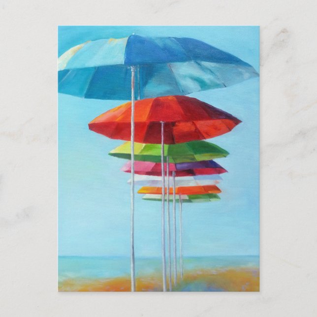 Lonely Beach Umbrells Gewartet für Menschen Postkarte (Vorderseite)