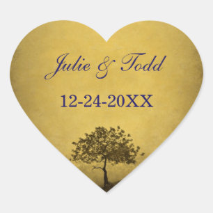 Lonely Tree Sepia Tone Save the Date Hochzeit Herz-Aufkleber