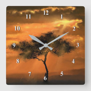 Lonely Tree Sunams Wall Clock Quadratische Wanduhr