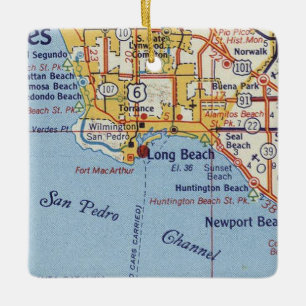 Long Beach CA 50's Map Keramikornament