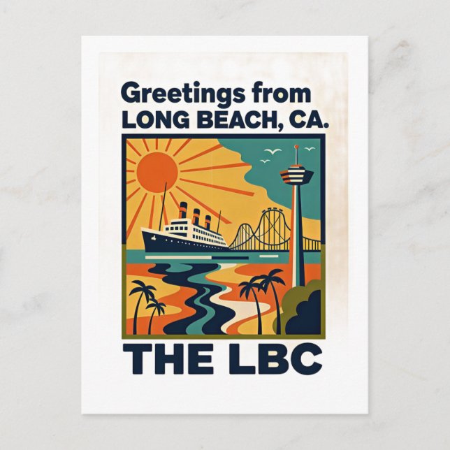 Long Beach CA LBC Retro Reise Postkarte (Vorderseite)