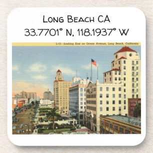 Long Beach CA Map koordiniert Vintagen Stil Getränkeuntersetzer