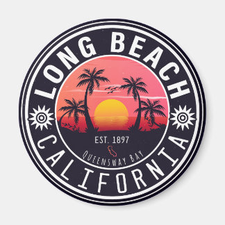 Long Beach Ca Palm Tree Retro Sunset Souvenirs 80e Magnet