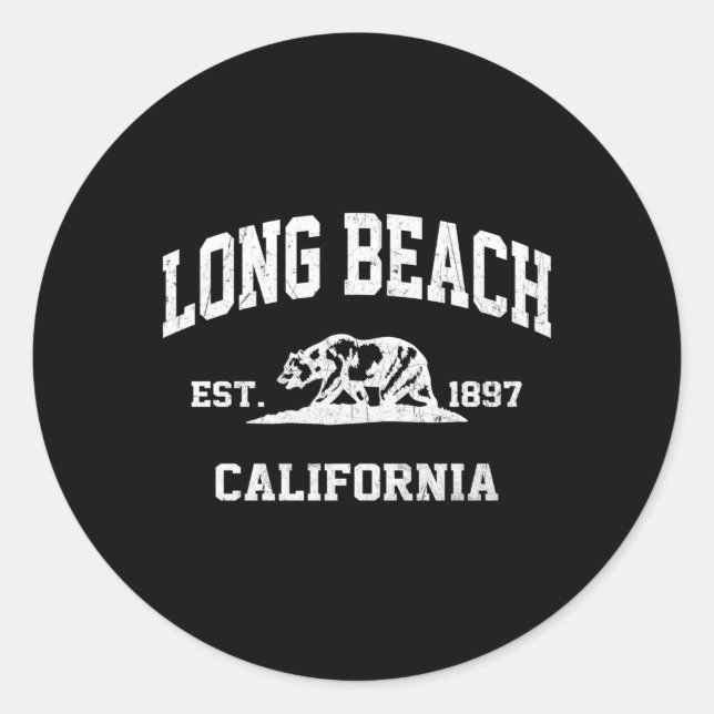 Long Beach California Ca Staat Athletic Style Runder Aufkleber (Vorderseite)