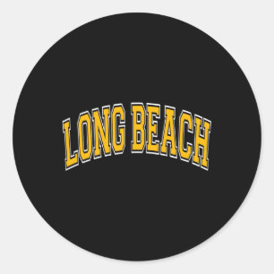 Long Beach California Ca Varsity Style Amber Text Runder Aufkleber