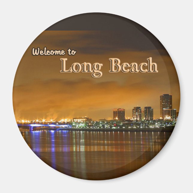 Long Beach California in der Nacht Magnet (Vorne)