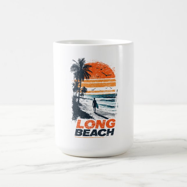 Long Beach California Retro Sunset Palm Tree Beach Kaffeetasse (Mittel)