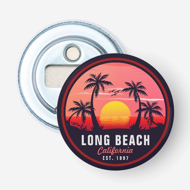 Long Beach California Retro Sunset Souvenirs 80er Flaschenöffner (Vorderseite)
