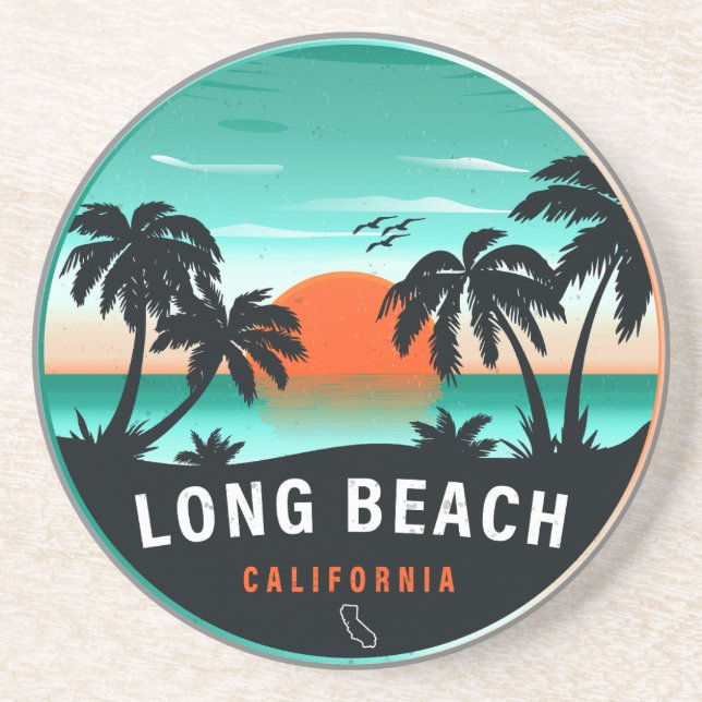 Long Beach California Retro Sunset Souvenirs 80er Getränkeuntersetzer (Vorne)