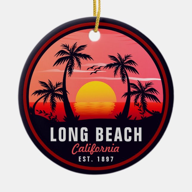 Long Beach California Retro Sunset Souvenirs 80er Keramik Ornament (Vorne)
