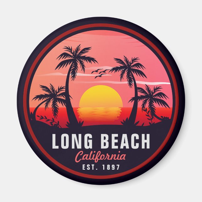 Long Beach California Retro Sunset Souvenirs 80er Magnet (Vorne)
