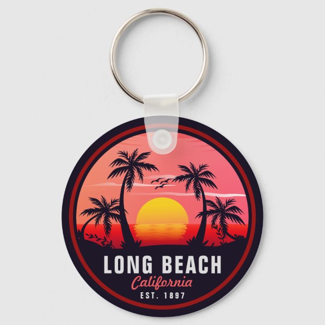 Long Beach California Retro Sunset Souvenirs 80er Schlüsselanhänger (Vorderseite)