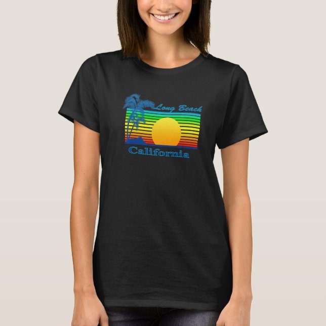 Long Beach California Retro Tropical Beach Sunset T-Shirt (Vorderseite)