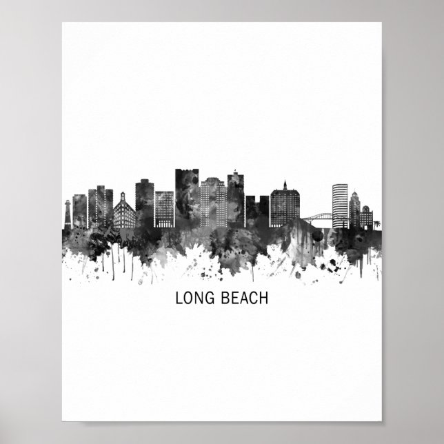 Long Beach California Skyline BW Poster (Vorne)