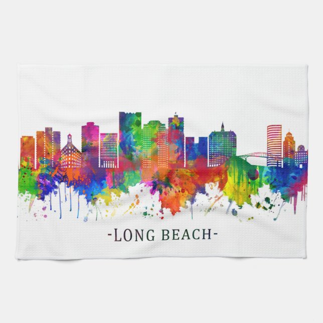 Long Beach California Skyline Geschirrtuch (Horizontal)