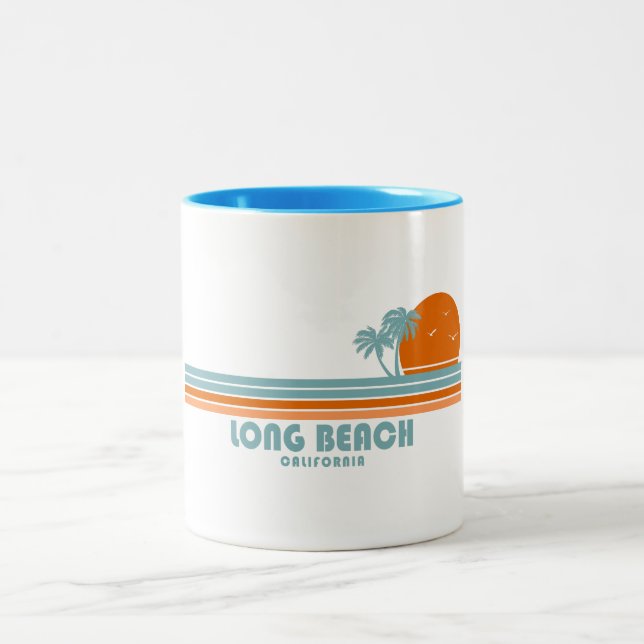 Long Beach California Sun Palm Trees Zweifarbige Tasse (Mittel)