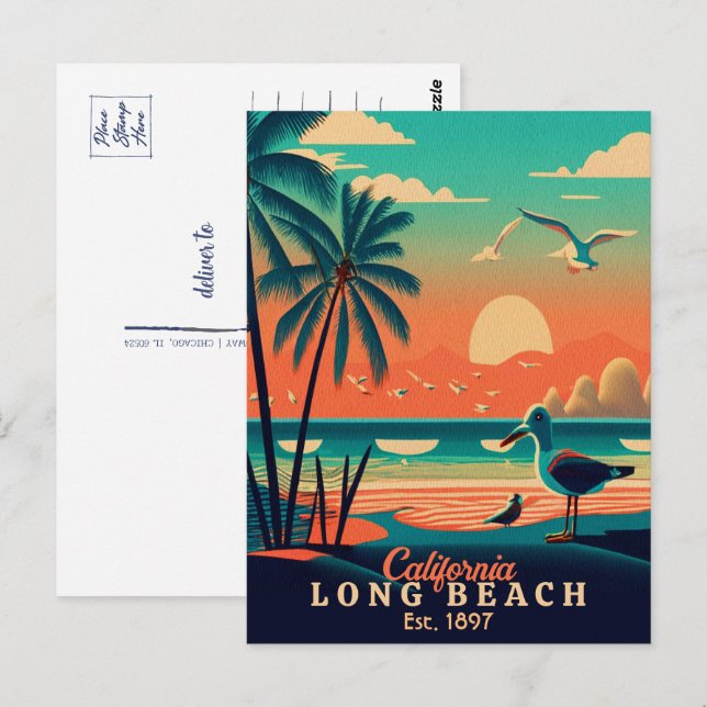 Long Beach California Sunset Souvenirs der 50er Ja Postkarte (Vorne/Hinten)