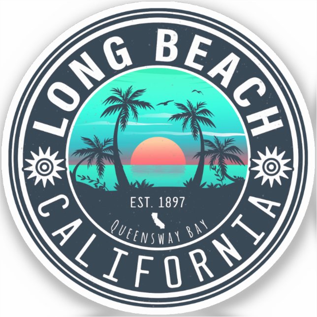 Long Beach California Tropical Sunset Souvenir 70e Aufkleber (Vorderseite)