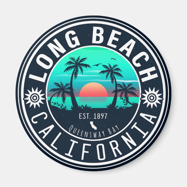 Long Beach California Tropical Sunset Souvenir 70e Magnet (Vorne)
