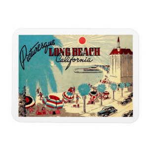 Long Beach, California Vintage Postcar Magnet