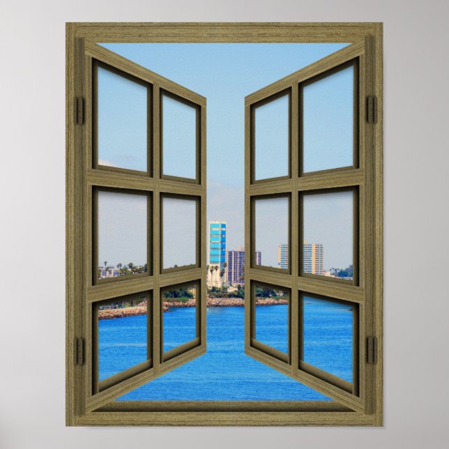 Long Beach Harbour View - 6 Pane Open Window Poste Poster (Vorne)