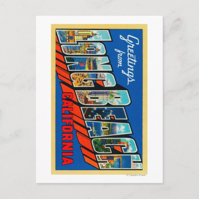 Long Beach, Kalifornien - Große Briefmarkenszenen Postkarte (Vorderseite)