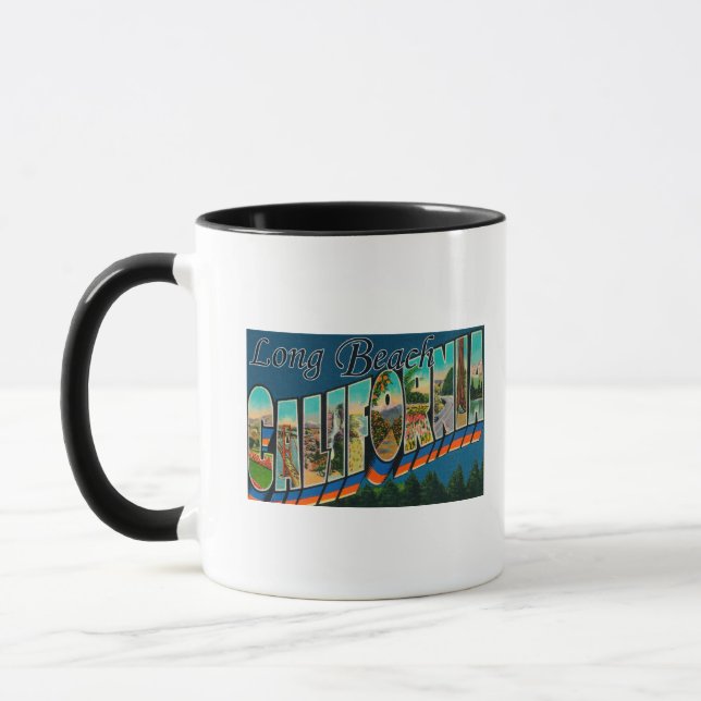 Long Beach, Kalifornien - Große Briefmarkenszenen Tasse (Links)