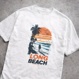 Long Beach Kalifornien Retro-Sonnenuntergang Palme T-Shirt