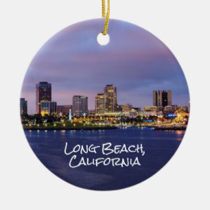 Long Beach Kalifornien, Skyline bei Dämmerung, Keramik Ornament