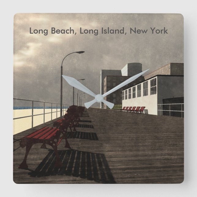 Long Beach, Long Island, New York Quadratische Wanduhr (Vorderseite)