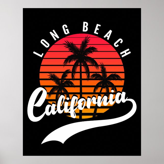 Long Beach Retro Sunset Poster (Vorne)