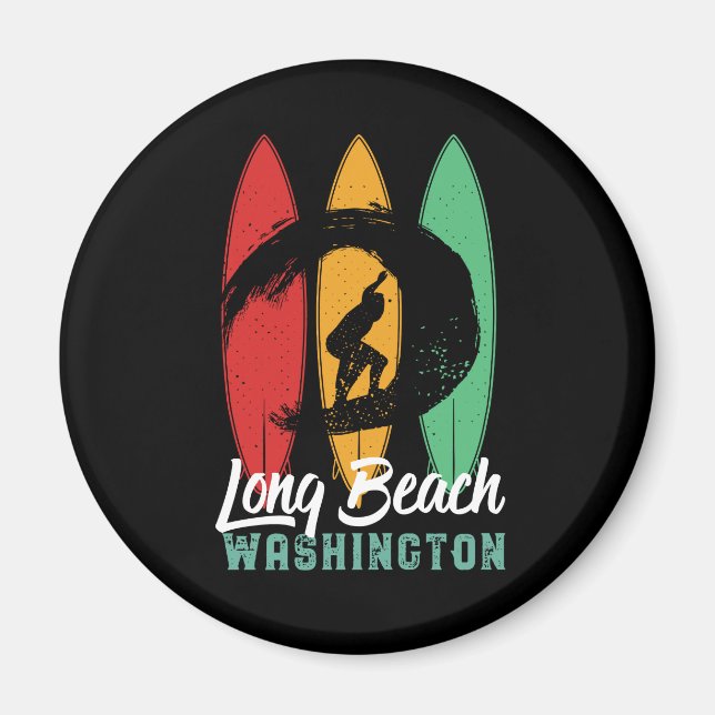 Long Beach Washington Vintag Retro Surfing Magnet (Vorne)