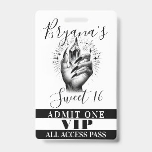 Long Black Nails Crystal Birthday VIP Access Pass Ausweis